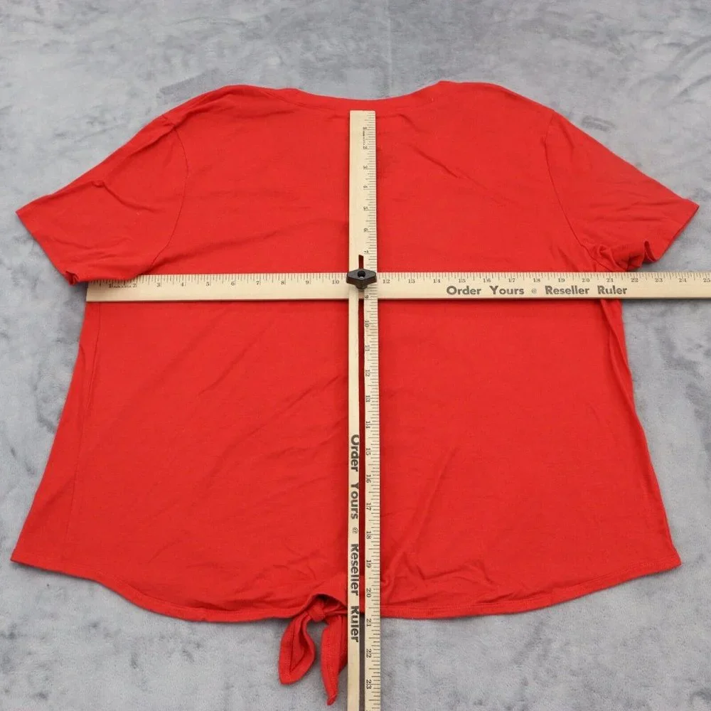 Disney Shirt Women XXL Red Mickey Mouse Graphic Print V Neck Tie Front Crop Tee - Picture 3 of 13